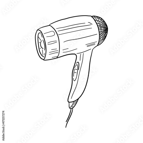 Vector illustration hair dryer isolated on white background. Hair drying symbol. Hair dryer icon