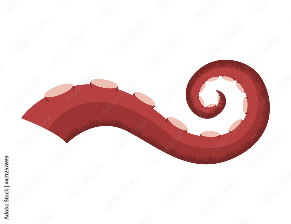 Octopus tentacle on white background. Sea squid cartoon icon. Spooky ...