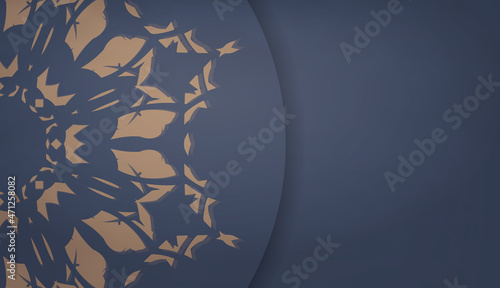 Blue color banner template with abstract brown ornament for design under the text