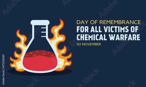 An illustration of fires all over the place as a result of the chemical weapons war. Day of Remembrance for all victims of chemical warfare