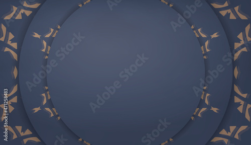 Blue color banner template with abstract brown pattern and logo space