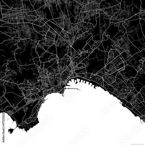 Black map of Naples Italy.