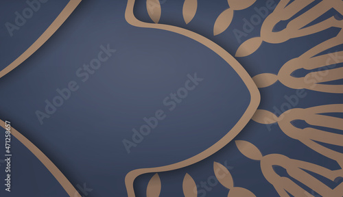 Blue color banner template with abstract brown pattern for design under logo or text