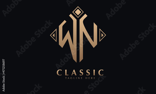 Alphabet WN or NW diamond illustration monogram vector logo template