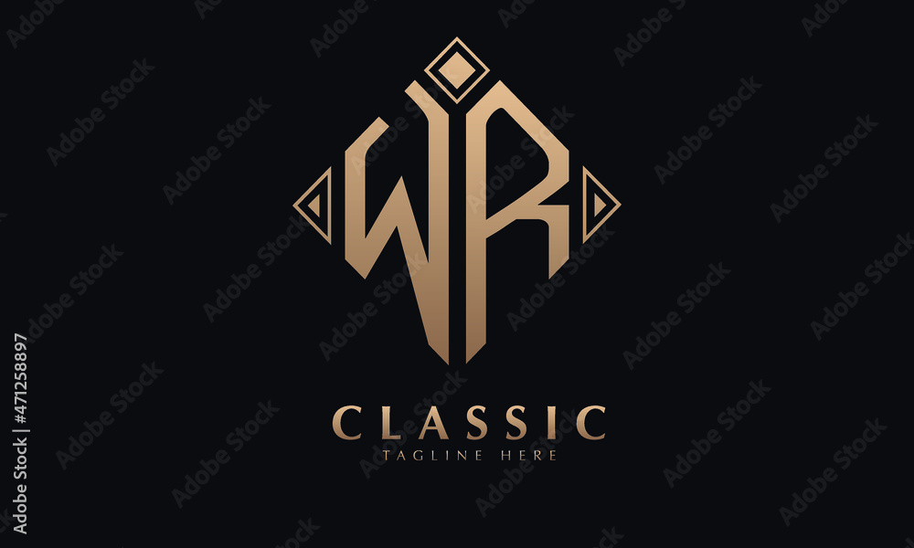 Alphabet WR or RW diamond illustration monogram vector logo template