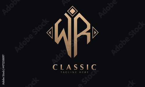 Alphabet WR or RW diamond illustration monogram vector logo template