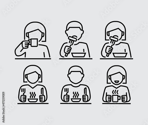 People Eating Vector Line Icons