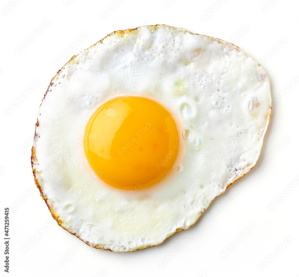 Fried egg isolated on white, from above Fried egg isolated on white, from above