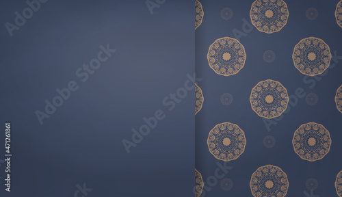 Blue color banner template with luxury brown ornament for logo or text design