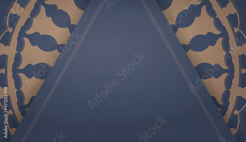 Blue color banner template with mandala brown ornament for design under your logo or text
