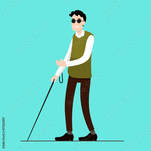 Blind Man Illustration Cane Person With Background Image Sign Poster Clipart for Presentation or Cartoon Sign Handicapped