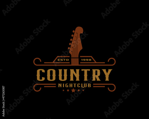 Classic Vintage Retro Label Badge for Country Guitar Music Western Saloon Bar Cowboy Logo Design Template