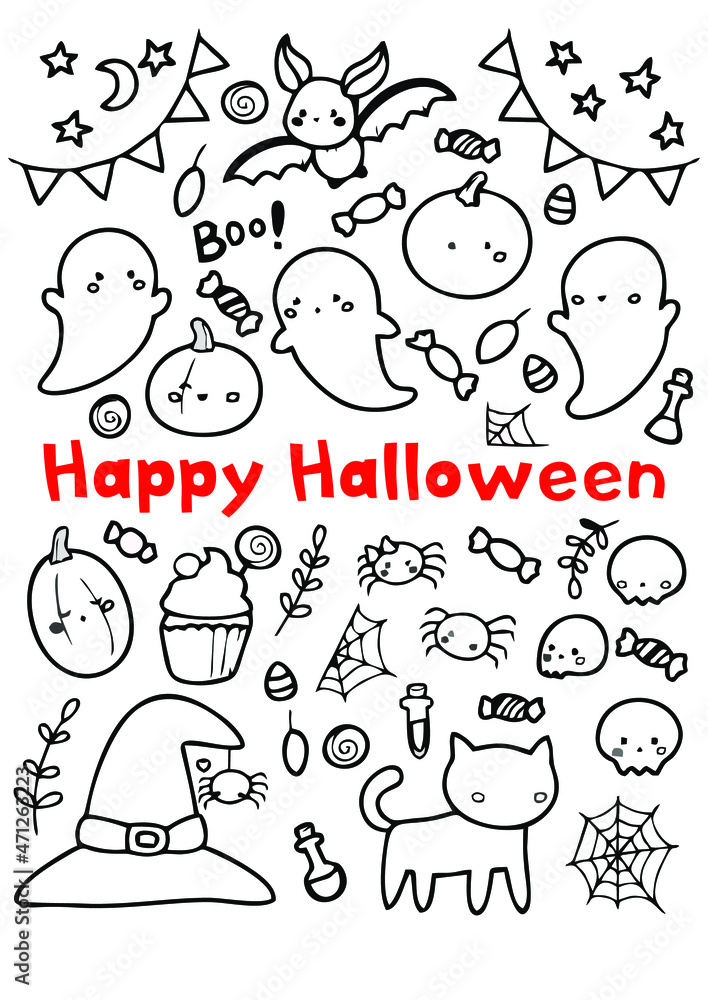 happy halloween poster with flying ghosts