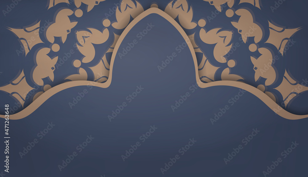 Blue color banner template with vintage brown pattern for design under text