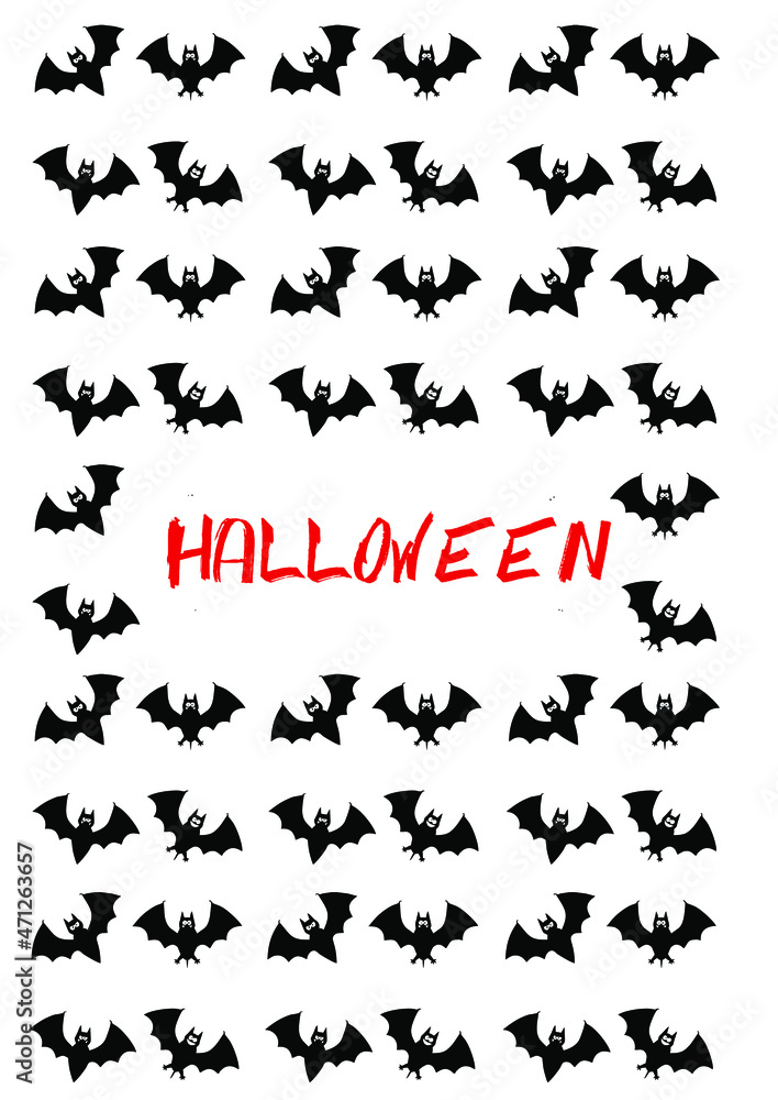 Fototapeta premium background with pattern of black bats and happy halloween sign in the middle