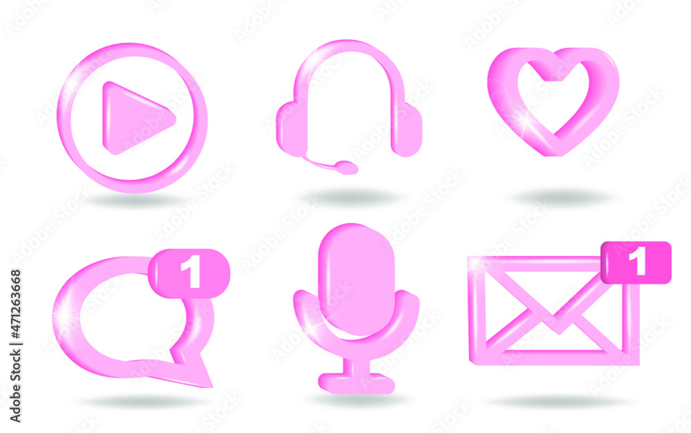Icon set of social media chat communication in pacific pink color. 3D vector illustration Icon set of social media chat communication in pacific pink color. 3D vector illustration