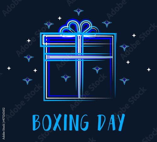 Vector neon gift box illustration. Boxing day, Merry Christmas and New Year greeting card