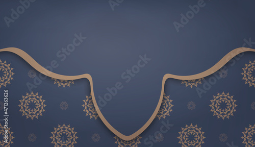 Blue color banner template with vintage brown pattern for design under text