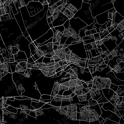 Black map of Rotterdam Netherlands.