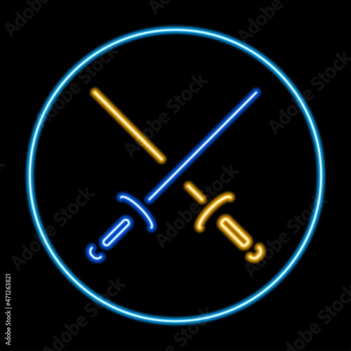 swords neon sign, modern glowing banner design, colorful modern design trends. Vector illustration.