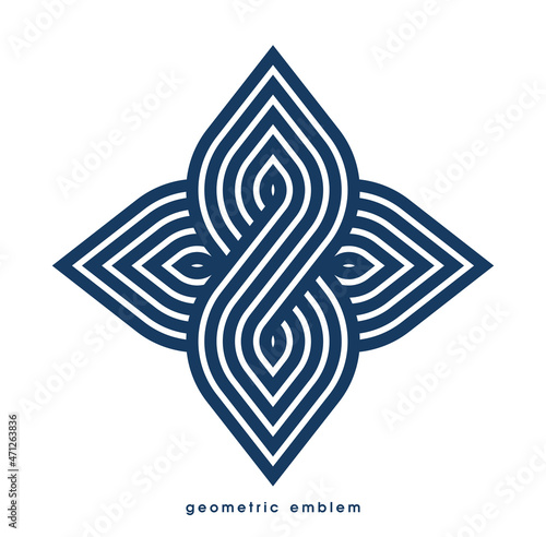 Abstract geometric flower shaped floral vector symbol isolated on white, line art geometrical shape emblem or icon, best for boutique or cosmetic or hotel or spa or jewelry logo.
