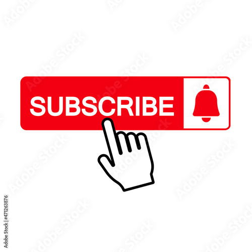 Subscribe button vector icon on white background. Click button isolated. Hand click icon vector.