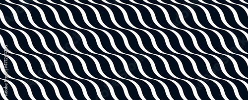 Wavy lines water seamless pattern vector, 3D dimensional endless background wallpaper design image, geometric stripy curved tillable texture.