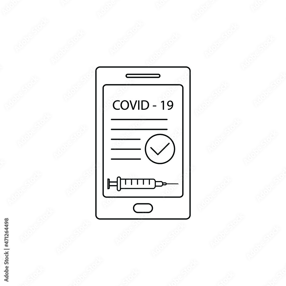 corona virus vaccination passport.   smartphone app vaccin certificate covid 19 icon vector 