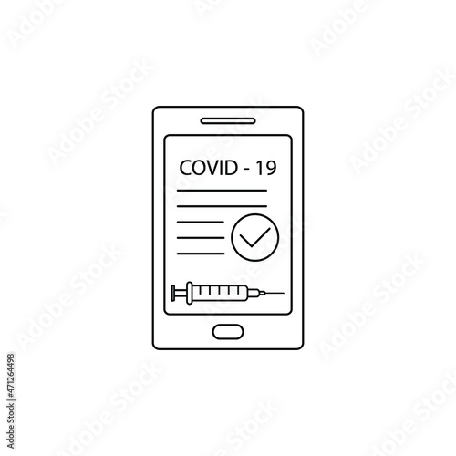 corona virus vaccination passport.   smartphone app vaccin certificate covid 19 icon vector 