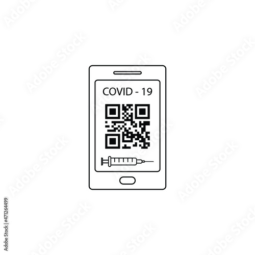corona virus vaccination passport.   smartphone app vaccin certificate covid 19 icon vector 