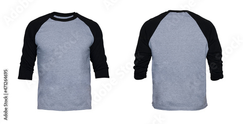 Obraz na plátne Blank sleeve Raglan t-shirt mock up templates color gray/black front and back vi