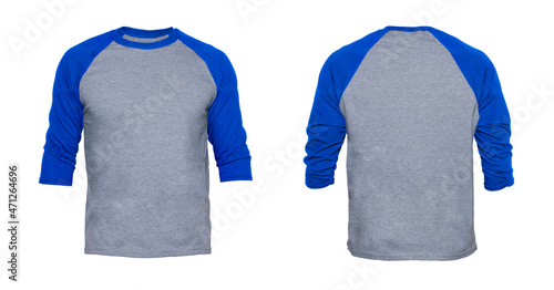 Photos Blank sleeve Raglan t-shirt mock up templates color gray/blue front and back vie