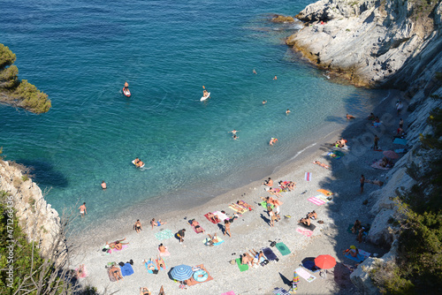 Cala degli Inglesi also called Transilvania beach is one of the most beautiful coves in Liguria also for the blue color of the sea.