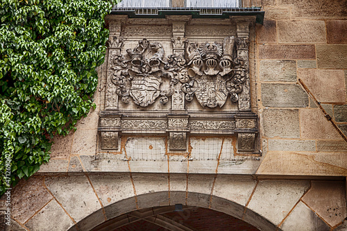 Stuttgart,  Germany - Count Eberhard I, Duke of Wuerttemberg coat-of-arms on the wall of the Old Castle photo