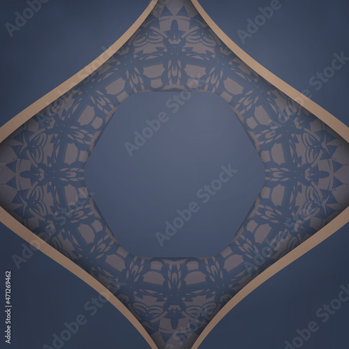 Blue colored greeting flyer with Indian brown ornaments prepared for typography.