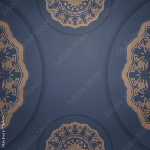 Blue Greeting Flyer with abstract brown ornament is prepared for printing.