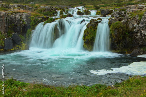 Waterfall Baejarfoss at Dynjandi  West Fjords  Iceland  Europe 