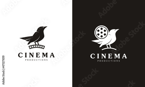Creative Movie Maker Icon. Combination Cute Bird with Film Equipments Symbol