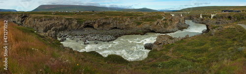 Road bridge and footbridge at the waterfall Geitafoss on the river Skjalfandafljot in Iceland, Europe
 photo