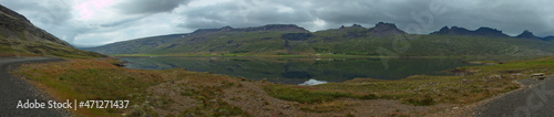 View of the fjord Berufjordhur at Djupivogur on Iceland, Europe 