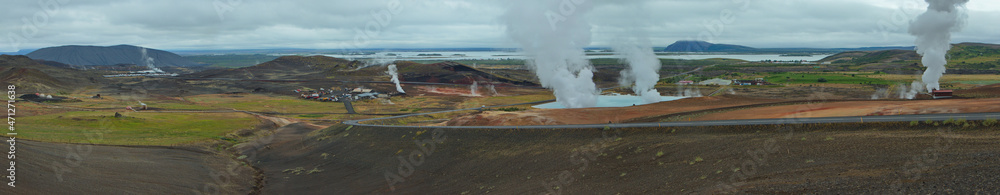 Landscape at geothermal power plant Krafla at Lake Myvatn in Iceland, Europe
