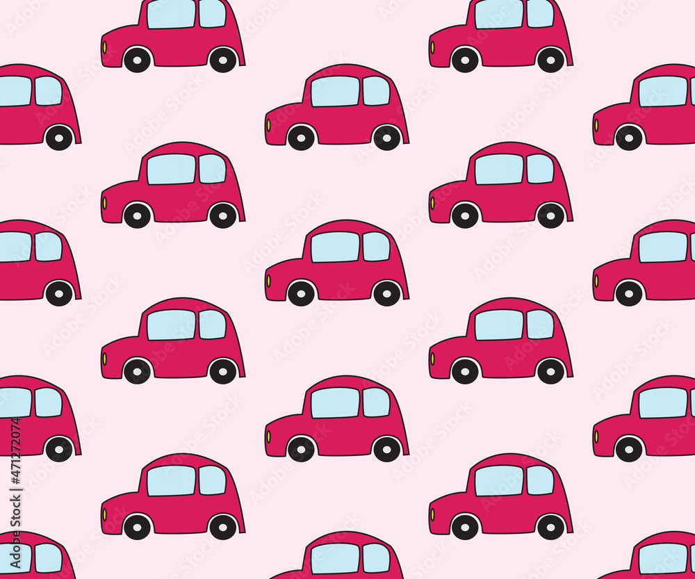  dark pink color toy car pattern on light pink background.