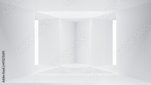 Fototapeta Naklejka Na Ścianę i Meble -  Abstract Futuristic empty floor and room Sci-Fi Corridor With light for showcase,room,interior,display products.Modern Future cement floor and wall background technology interior concept.3d render