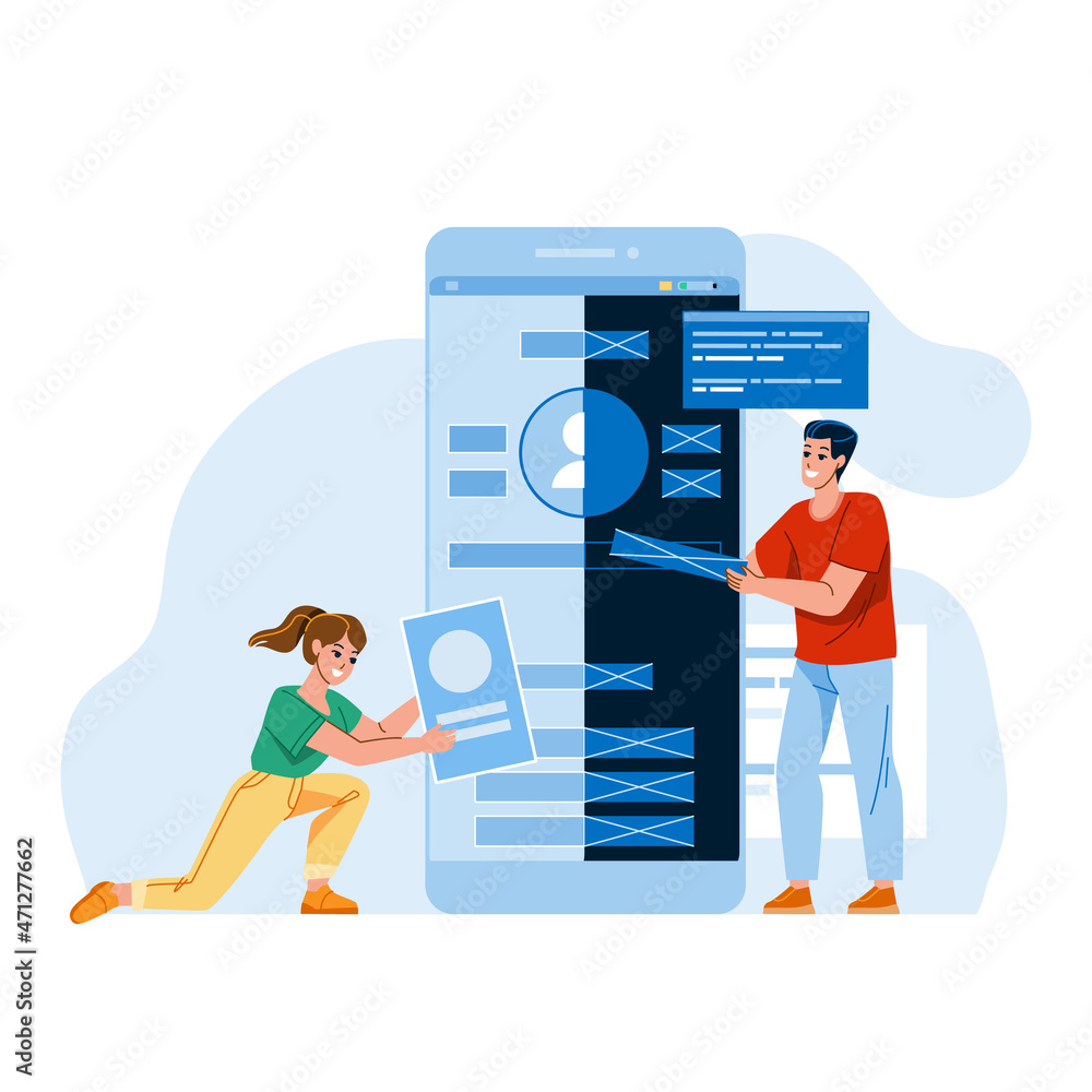 Mobile Ui And Ux Design Designer Business Vector. Man And Woman ...