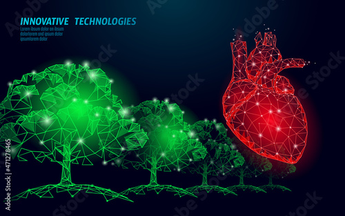3d healthy heart vitamin low poly. Alternative medicine organic care protection drug pharmacy banner background. Nutrition natural extract supplement vector illustration