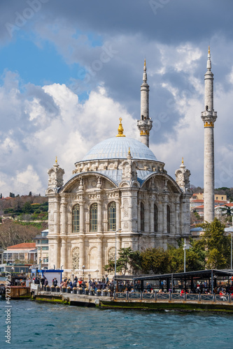 Ortakoy Mosque on bank of Bosphorus, Istanbul Turkey