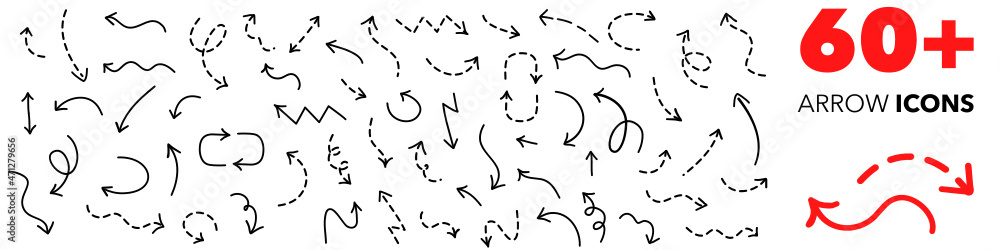60+ Hand-drawn arrows. Set simple arrows isolated Vector Icons. 60+ Hand-drawn arrows. Set simple arrows isolated Vector Icons.