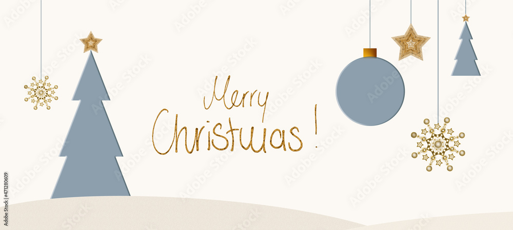 Fototapeta premium Christmas modern design with gray fir tree and decorations isolated