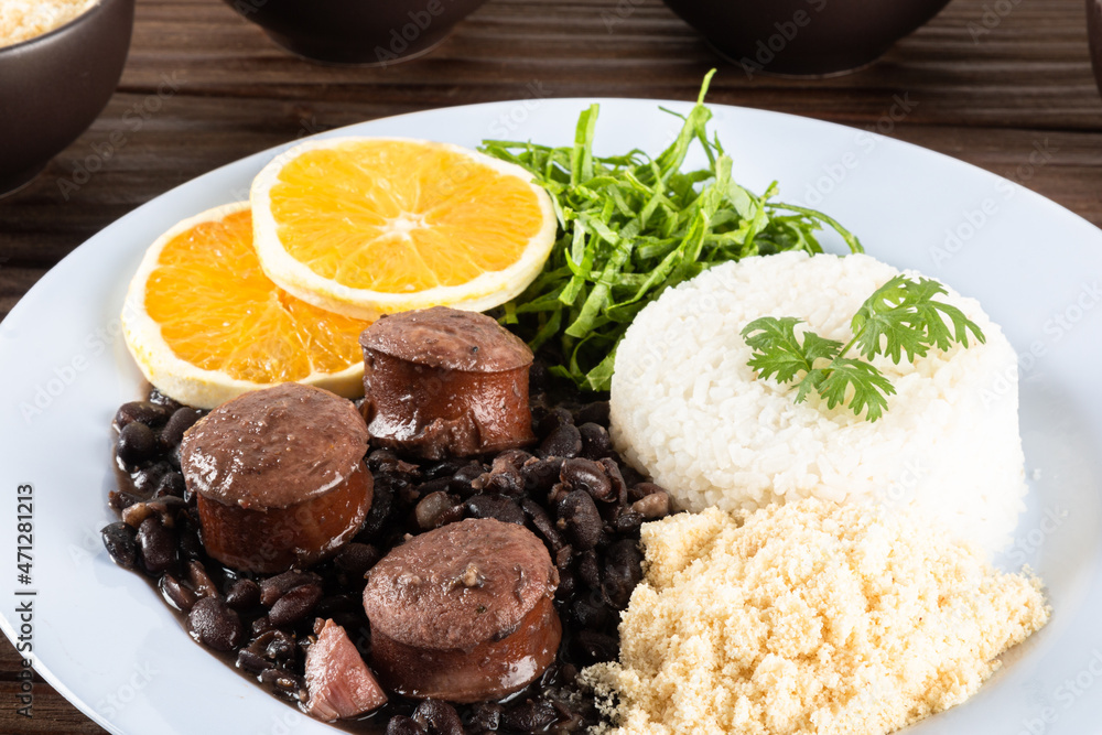 Feijoada typical Brazilian food. Traditional Brazilian food made with black beans