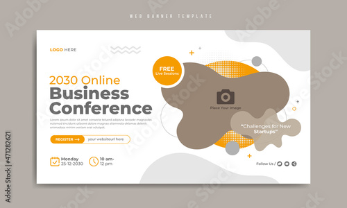 Digital marketing webinar or corporate business online conference web banner template design with modern abstract background. Annual meeting, workshop & seminar social media promotion flyer & post    